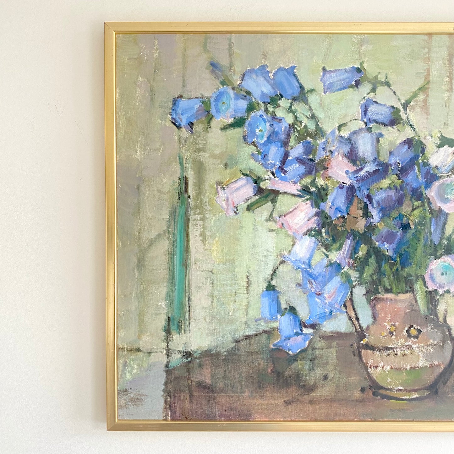 Swedish mid-century still life of blue flowers in a vase oil on canvas 3