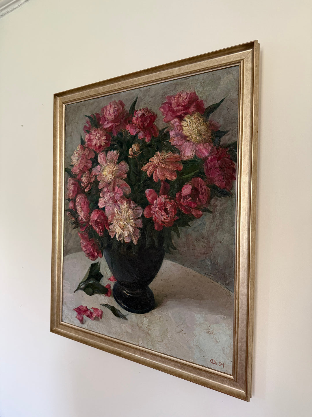 Pink Peonies in Black Vase