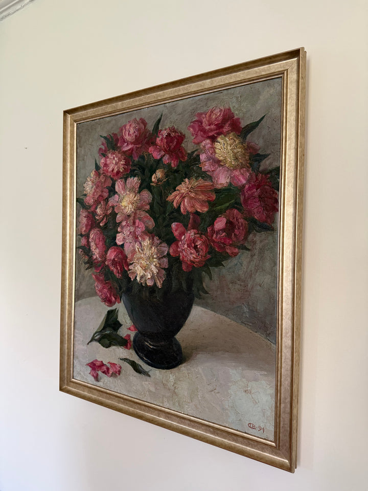 Pink Peonies in Black Vase