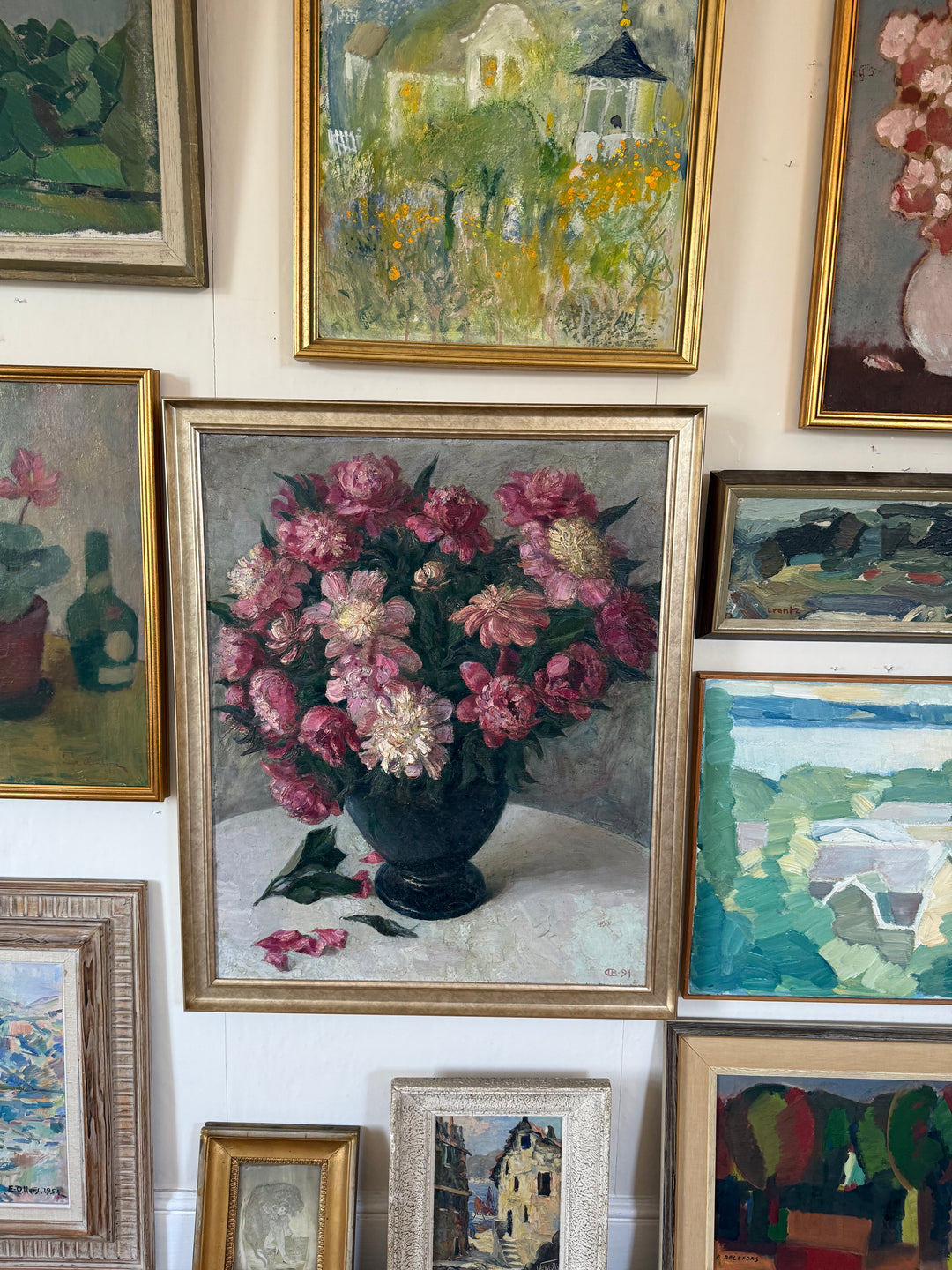 Pink Peonies in Black Vase