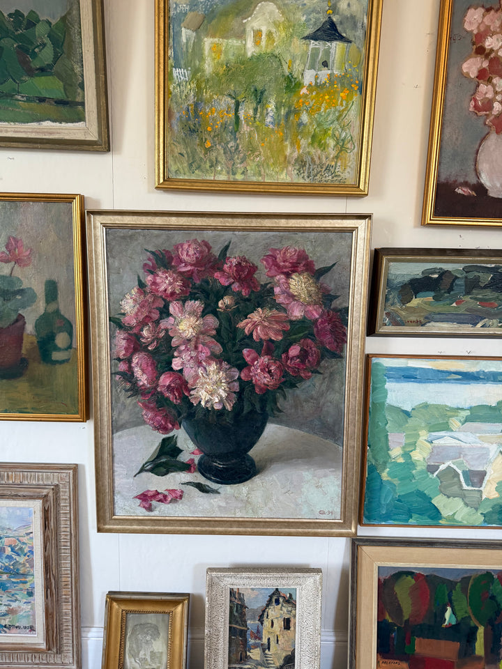 Pink Peonies in Black Vase