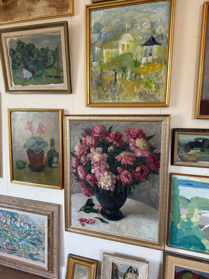 Pink Peonies in Black Vase