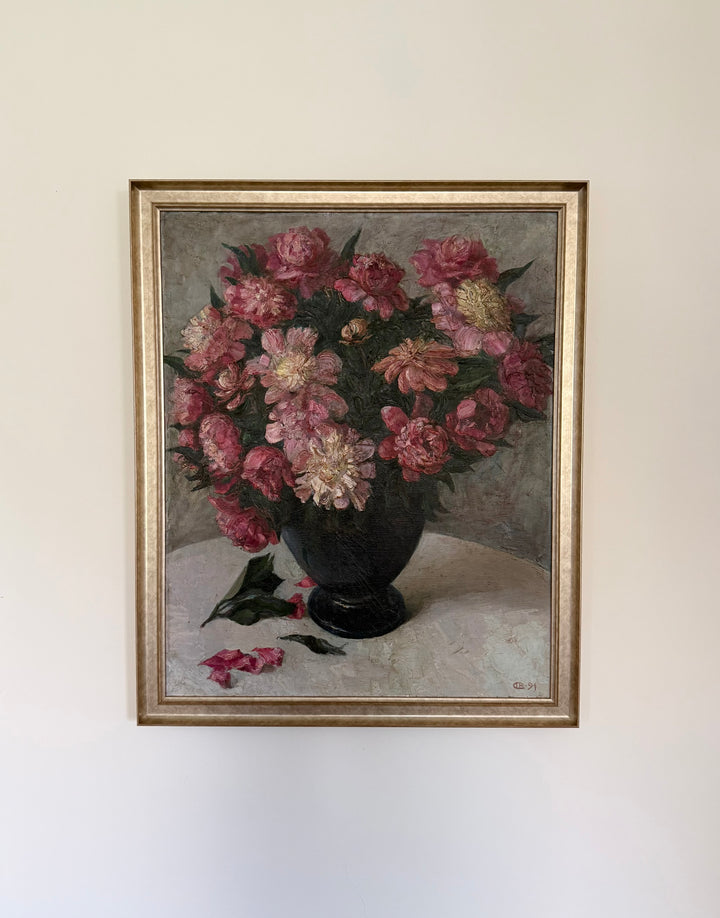 Pink Peonies in Black Vase