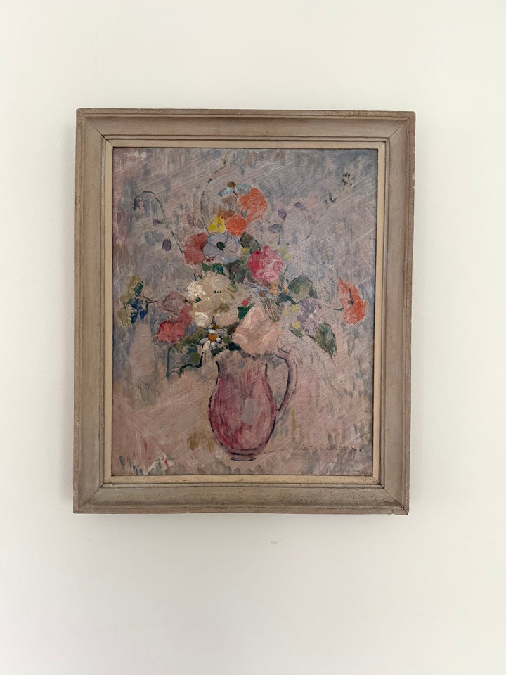 Pink Pitcher with Spring Flowers