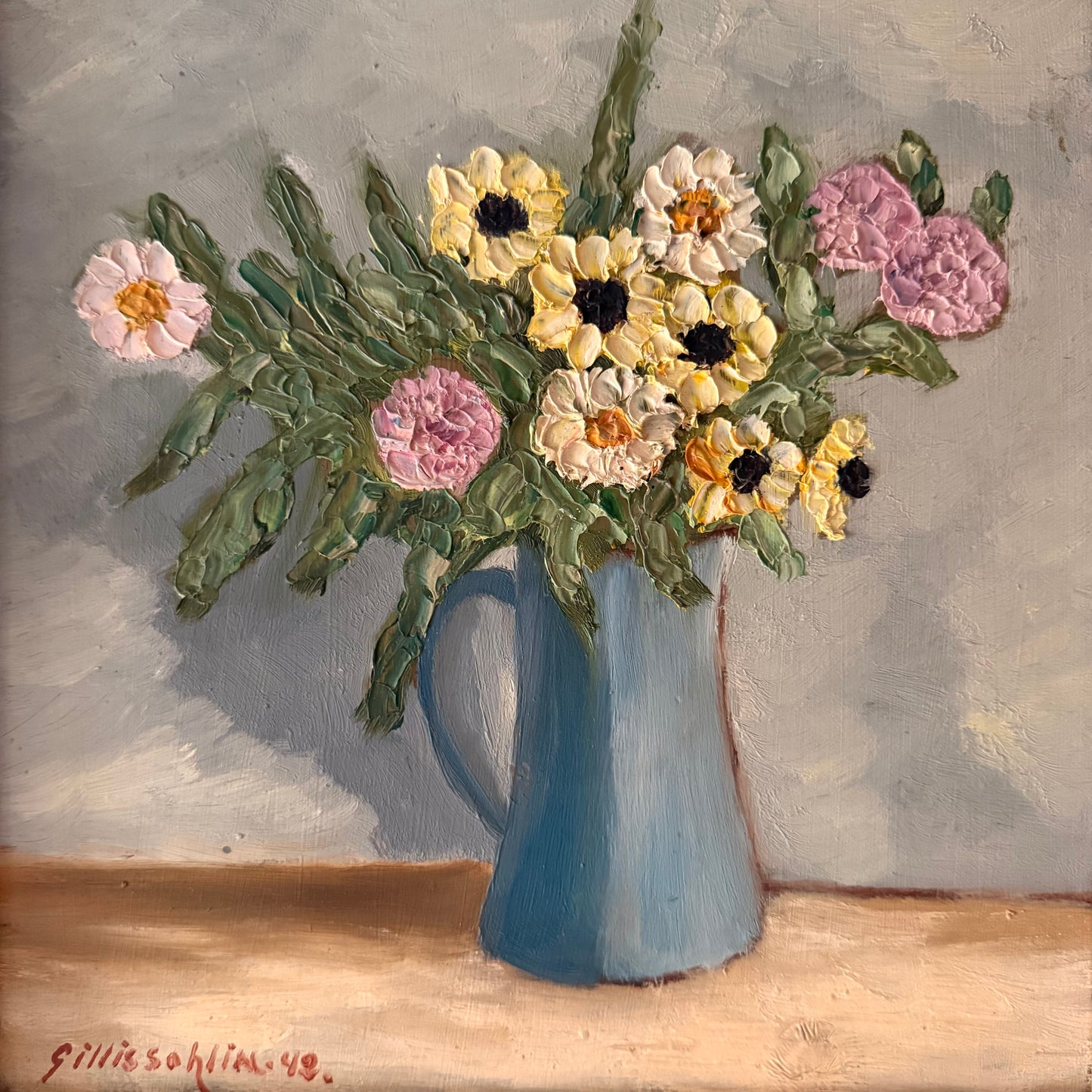 Flowers in Blue Pitcher