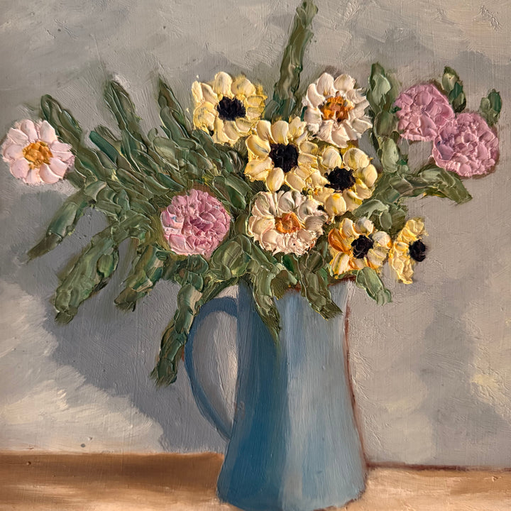 Flowers in Blue Pitcher