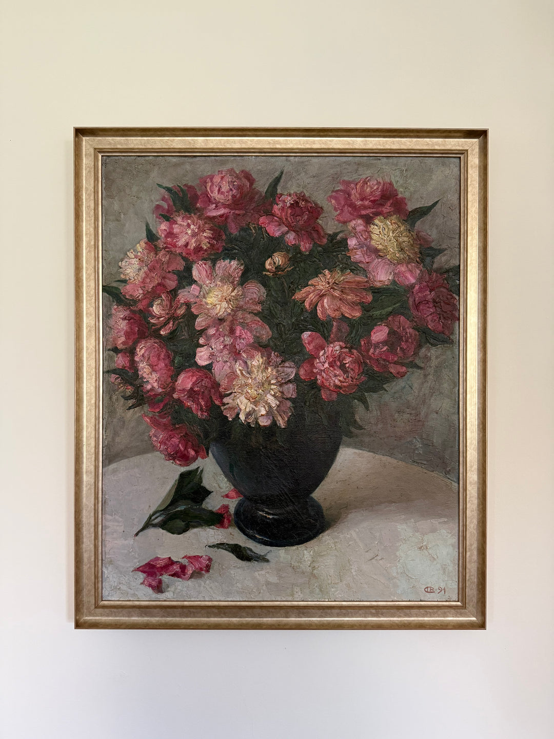 Pink Peonies in Black Vase