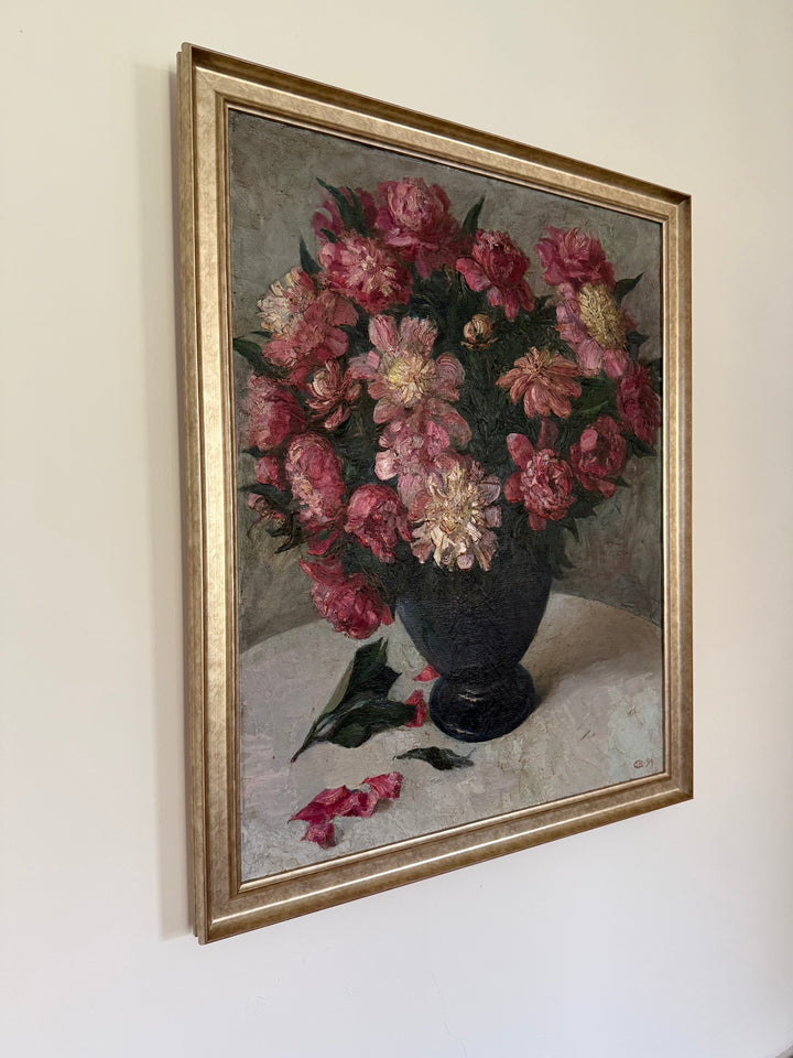 Pink Peonies in Black Vase