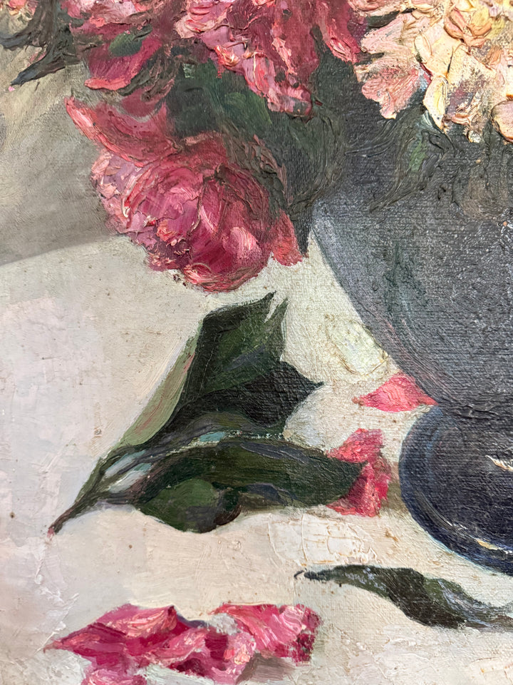Pink Peonies in Black Vase