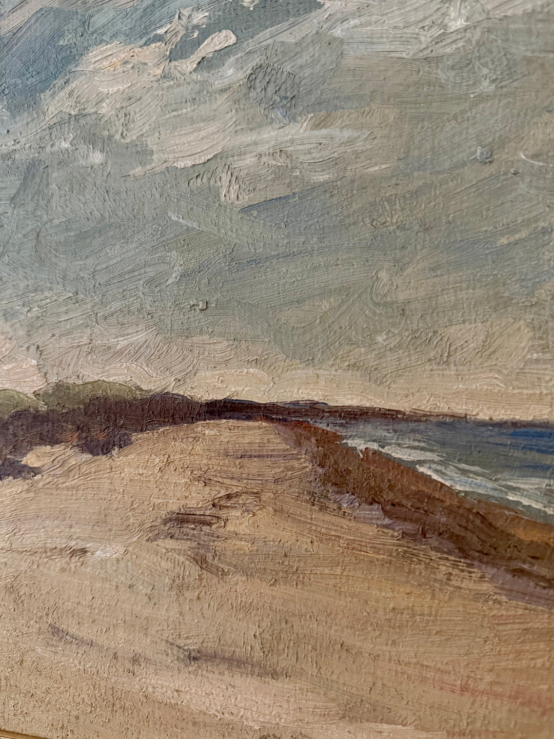 Expressive brushwork depicting windswept dunes and a sandy coastal path