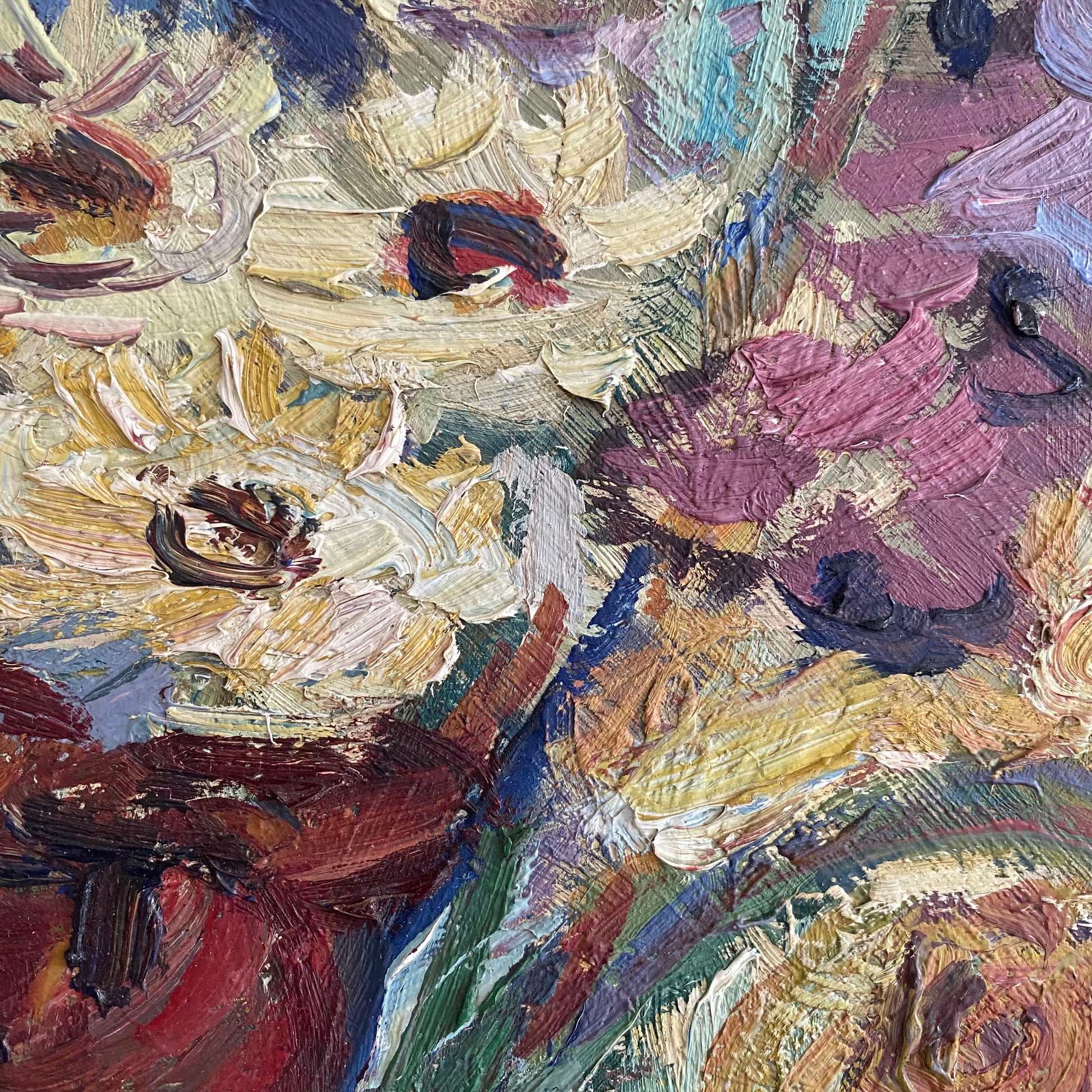 Vintage Mid-Century Swedish Oil Painting Flowers in a Vase Full Bloom 5