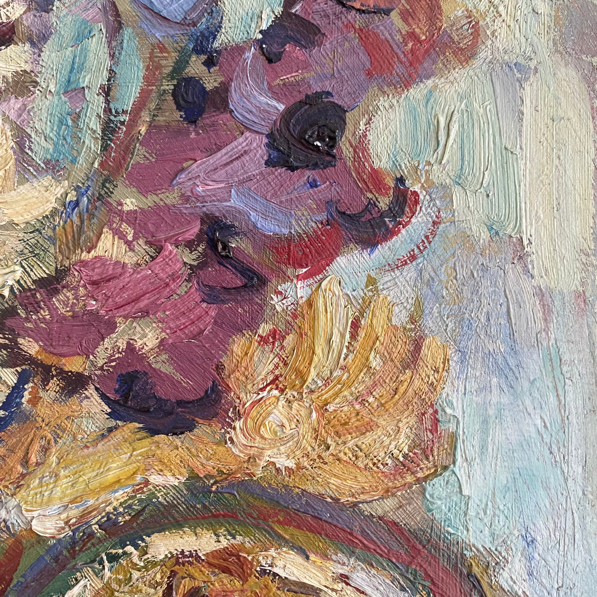 Vintage Mid-Century Swedish Oil Painting Flowers in a Vase Full Bloom 6