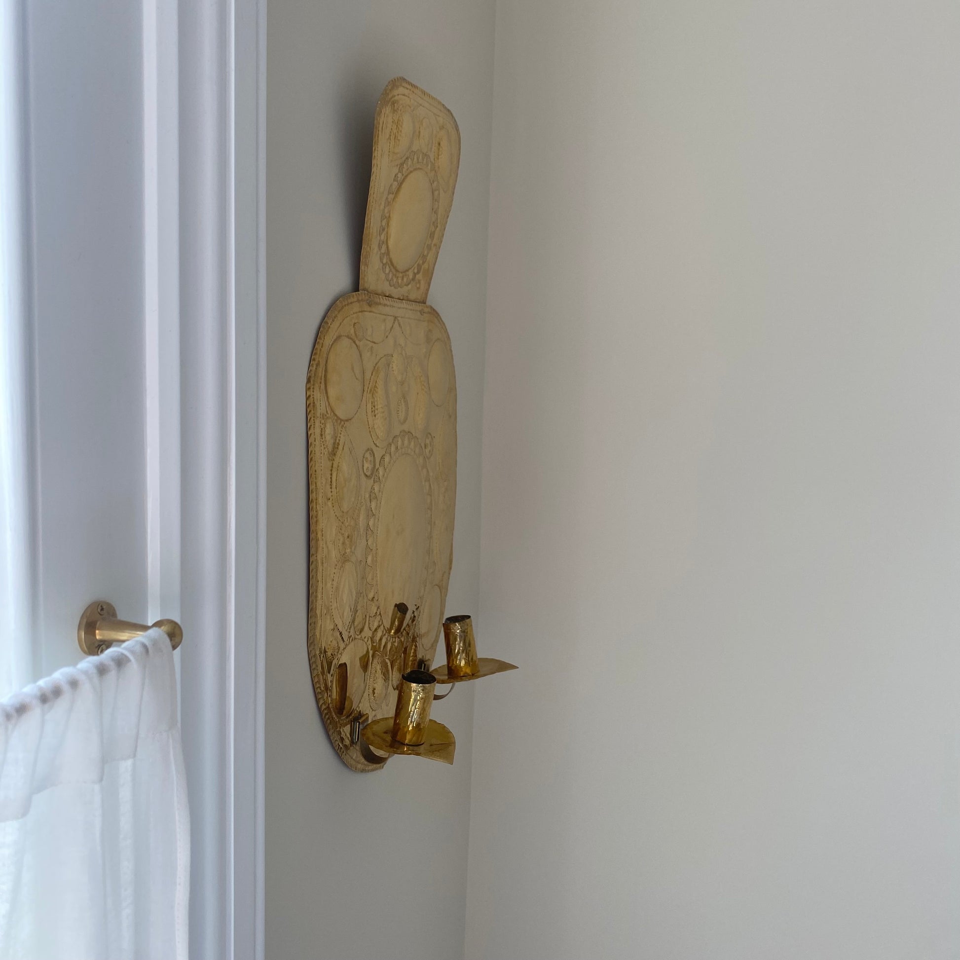 Vintage Swedish Brass Wall Sconce for Candles 6
